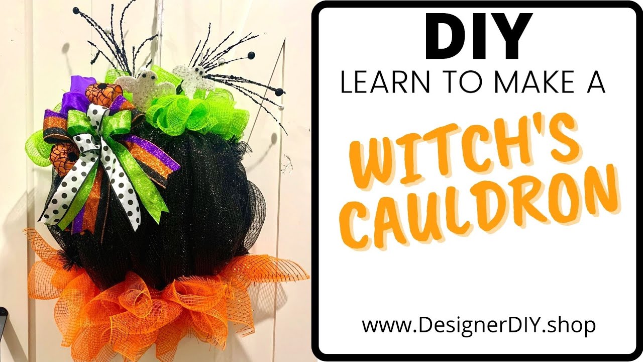 Learn how to make this Witch's Cauldron wreath for your door this Halloween!