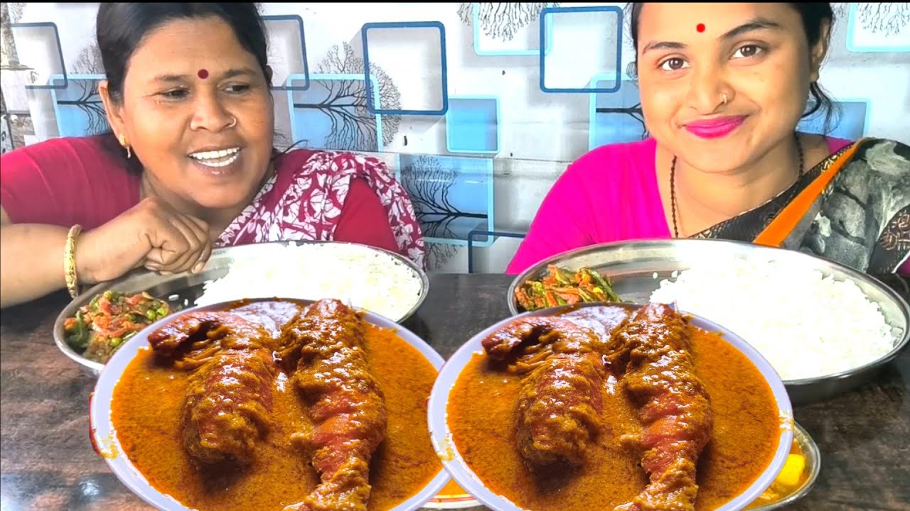 New eating rice with spicy🔥🔥prawn curry vegetable masala curry vegetable fry Bengali eating show