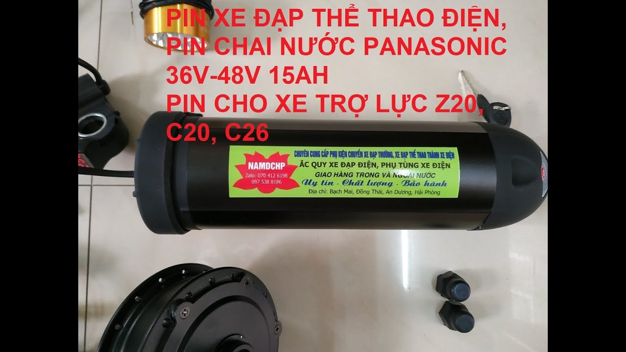 Pin chai nước 36v15ah l&otilde;i Panasonic d&ugrave;ng cho xe đạp điện, c&aacute;c loại xe trợ lực điện C20, Z20, C26..