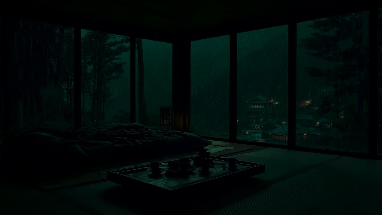 Sleep Instantly 🌧️| Dark Bedroom Rain with Tranquil Garden Atmosphere