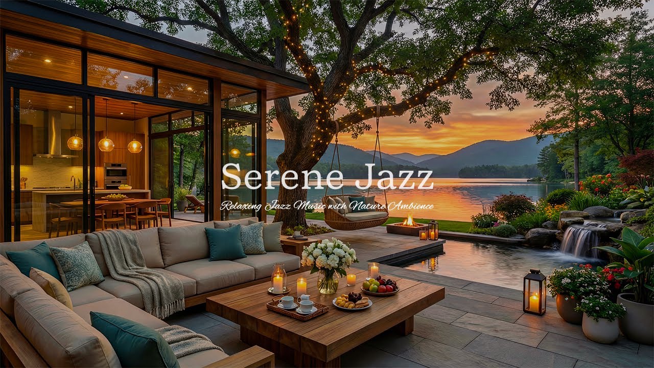 Serene Outdoor Coffee Jazz in a Lakeside   Relaxing Jazz Music, Nature Ambience for Study,Work,Sleep