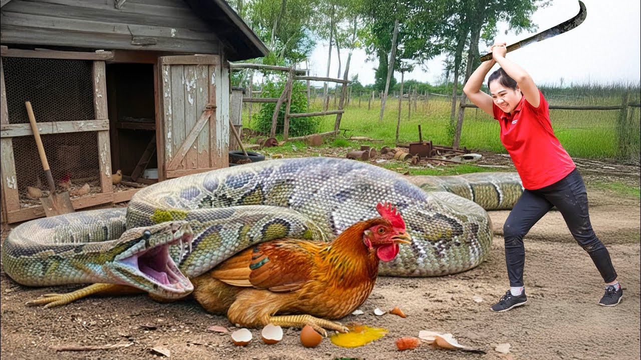 Harvesting Giant Cretaceous Pythons 200Kg & Go to Market Sell | Anaconda steals chicken egg on farm