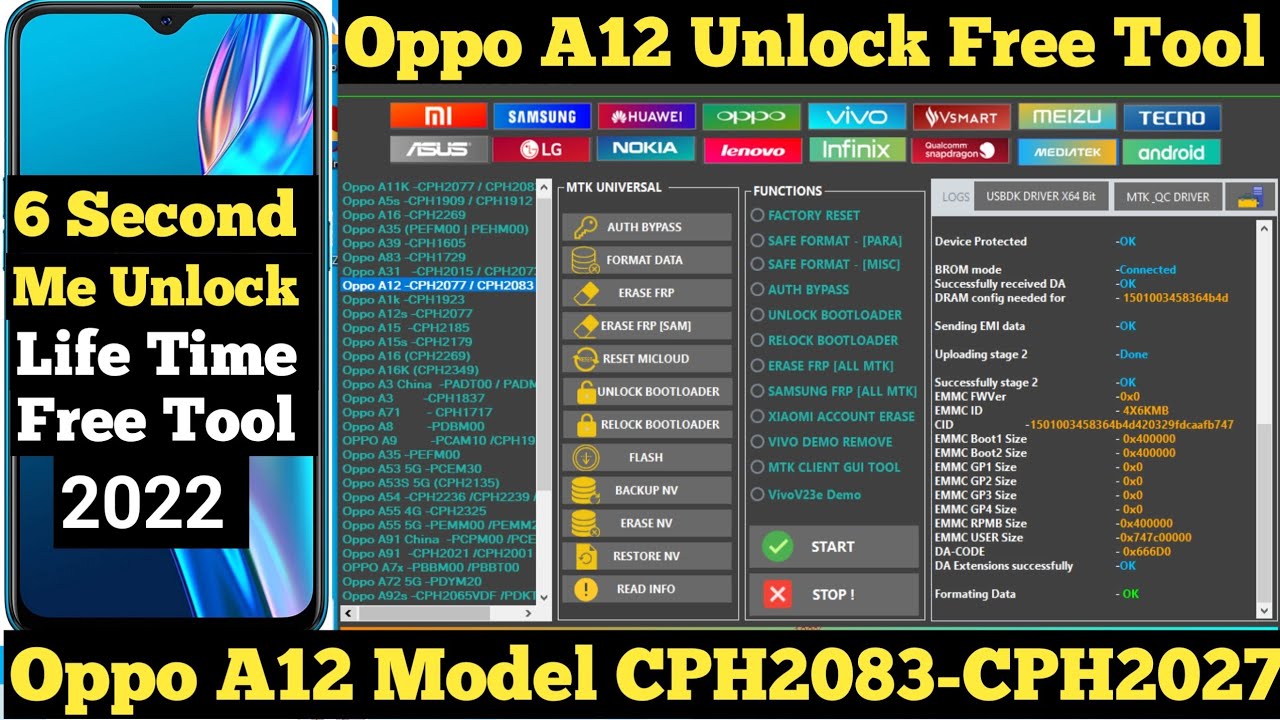 Oppo A12 Cph2083 Pin Pattern Frp Unlock Free Tool One Click ✅