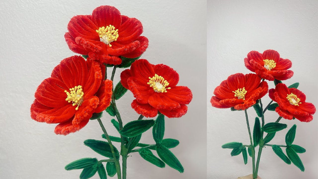 モールでお花🌺 つばき花の作り方 - DIY How to Make Pipe cleaner Camellia Flowers