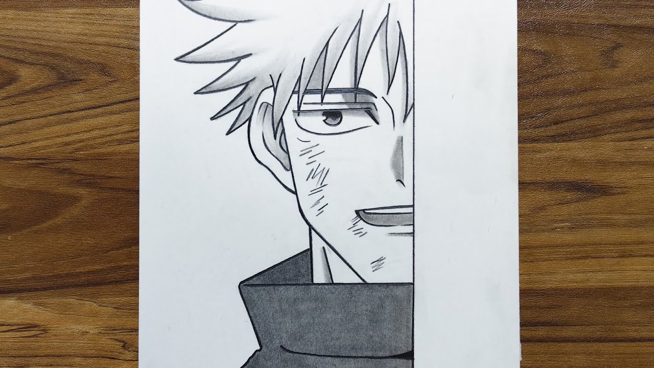 Draw Megumi Fushiguro half face Step by step | Jujutsu Kaisen Anime Style drawing