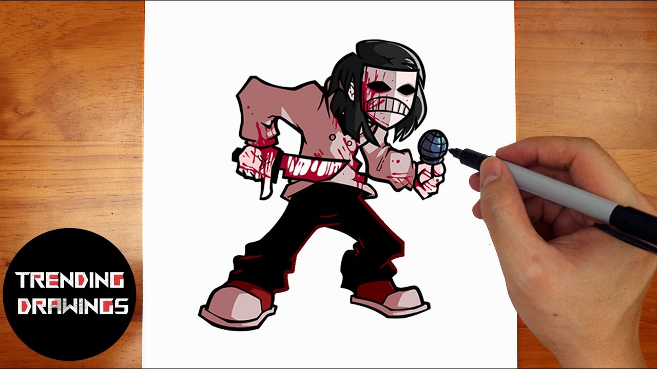 How To Draw FNF MOD- Jeff the killer - Step by Step