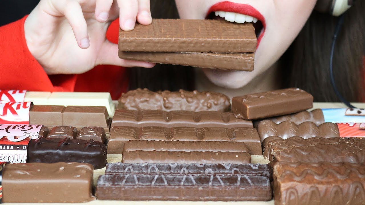 ASMR POPULAR CHOCOLATE BARS | KitKat, Milka, Bounty & more (CHEWY & CRUNCHY Eating Sounds)