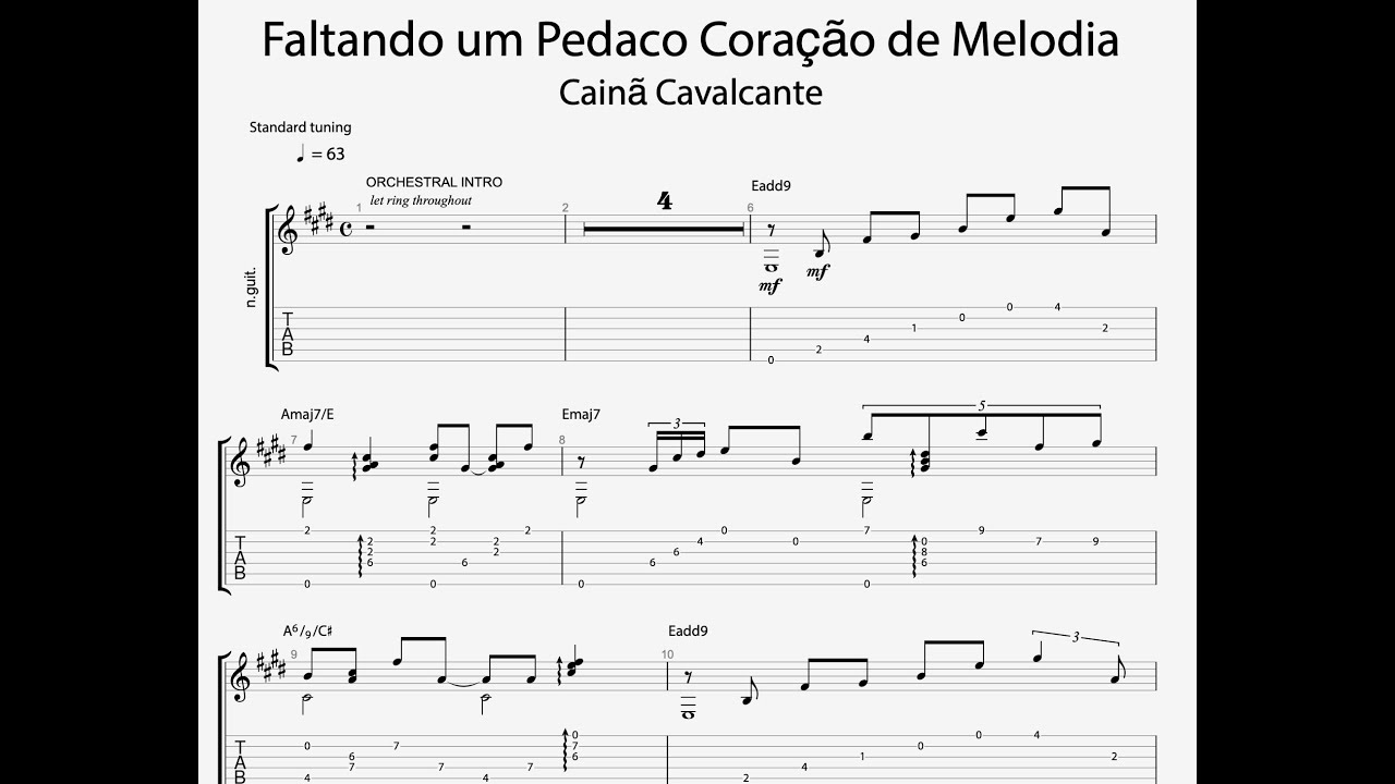 Faltando um Pedaco Coração de Melodia | Cainã Cavalcante | Custom Guitar Transcription