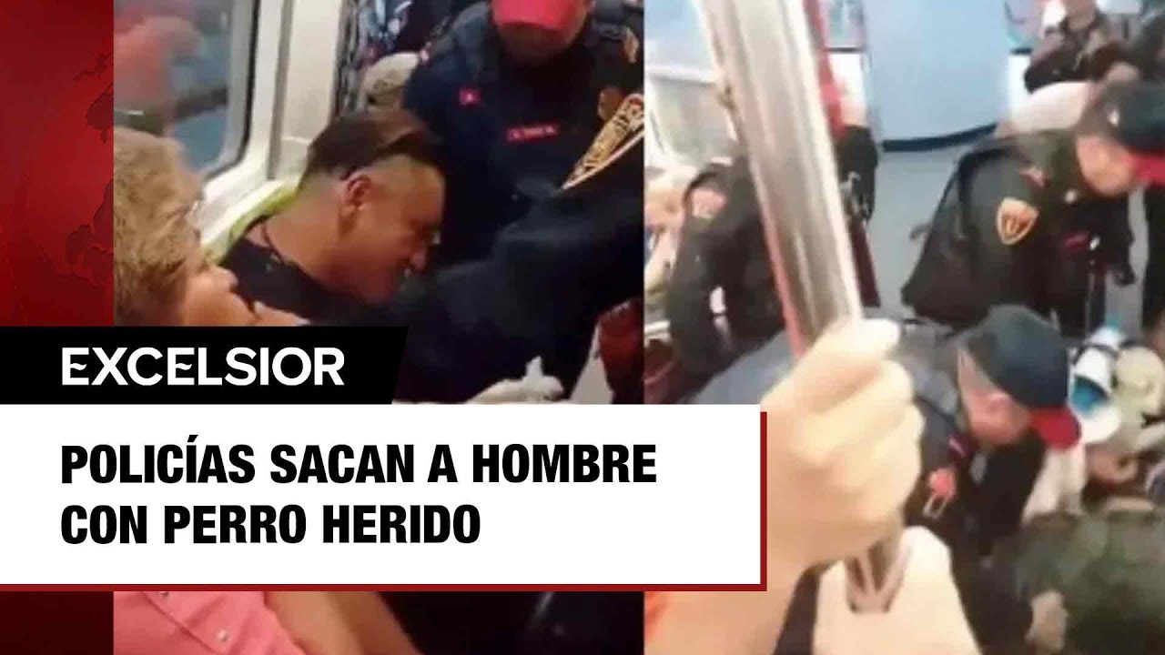 Policías sacan 'arrastrando' del Metro a hombre con perro herido