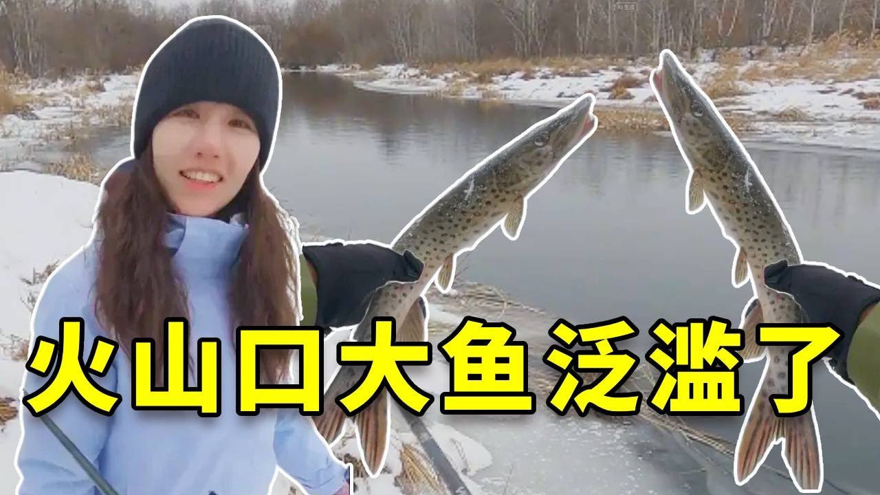 火山口冰河里大鱼泛滥了，新手也能轻松钓到大鱼！我发财的机会来了！ #钓鱼 #fishing #大豪夫妇
