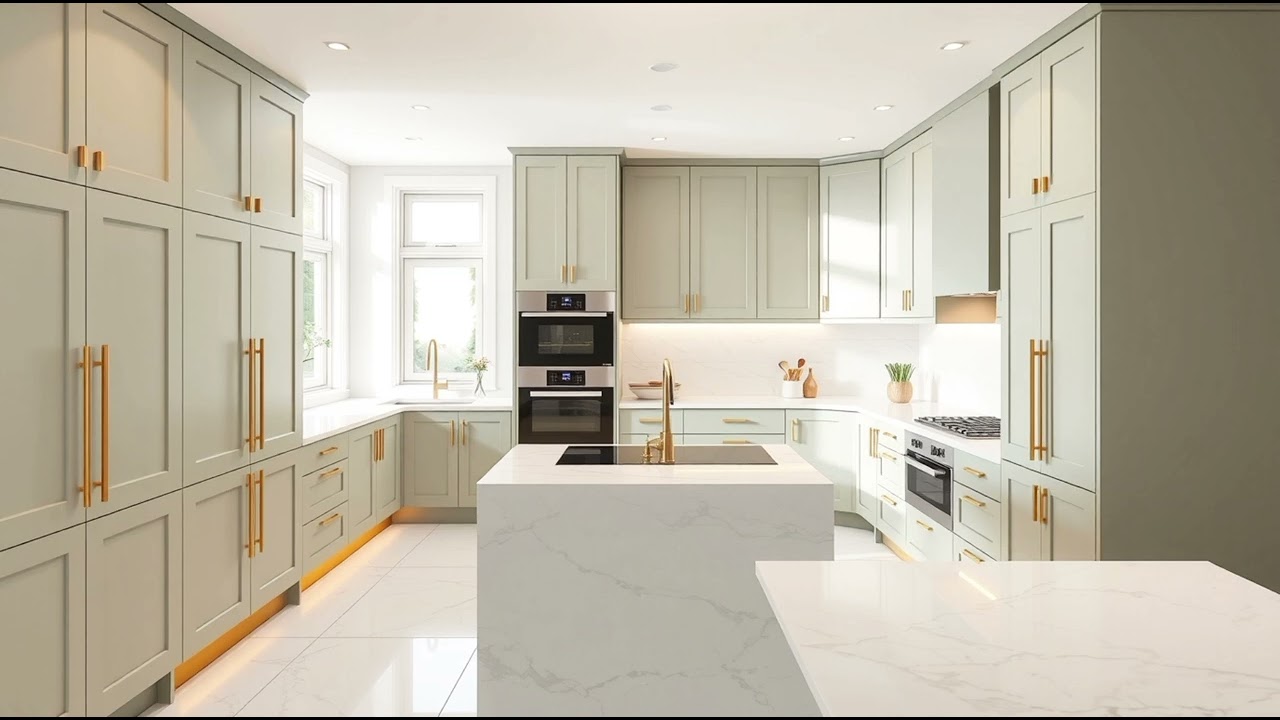 50 Elegant Modular Kitchen Ideas for 2026  Modern Cabinet Style in Sage and Gold