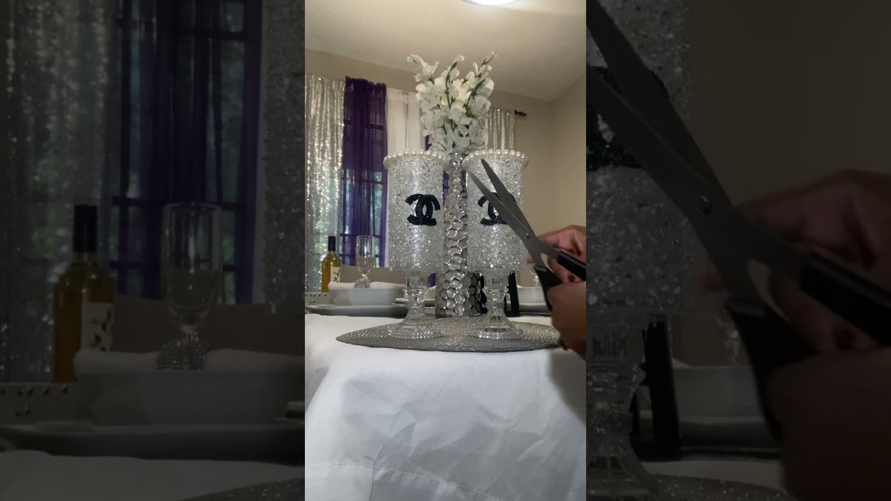 DIY cylinder vase with candle holder and crushed glass (Dollar Tree)