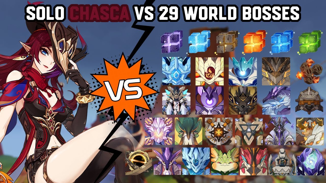 Solo C0 Chasca vs 29 World Bosses (WL 9) Without Food Buff | Genshin Impact
