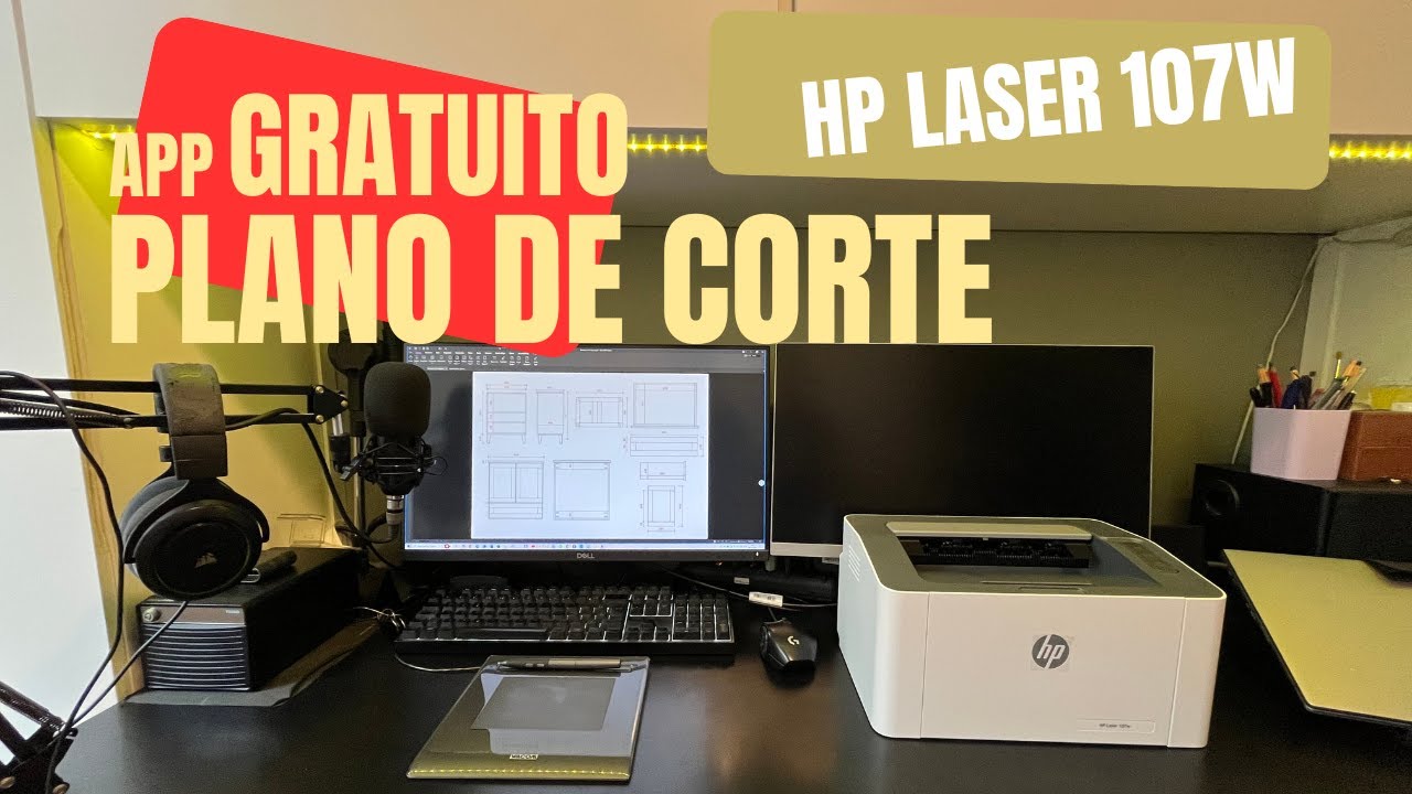 Como gerar planos de corte grátis e imprimir com a HP Laser 107w (unboxing e teste)