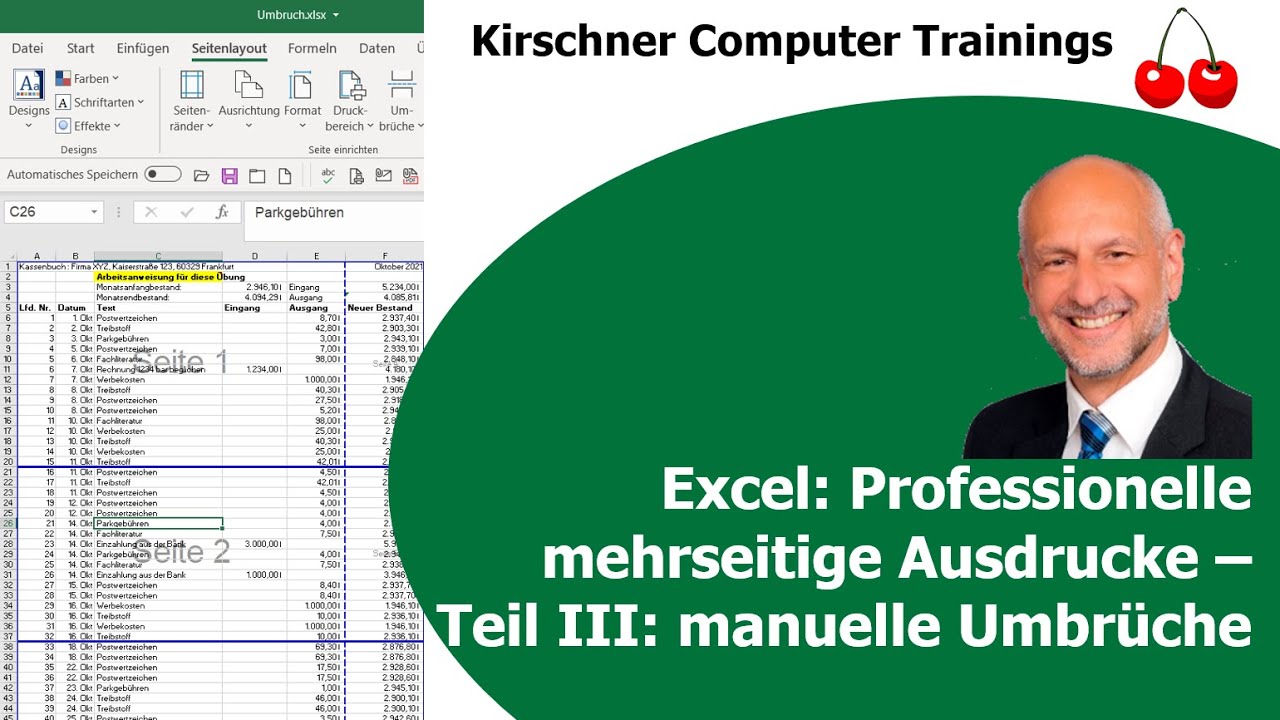 Excel Mehrseitiger Ausdruck Teil III - Umbruchvorschau - Umbruch einf&uuml;gen