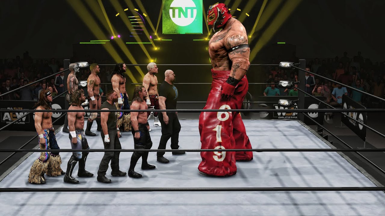 WWE 2K Giant Rey Mysterio vs Mini AEW Superstars!