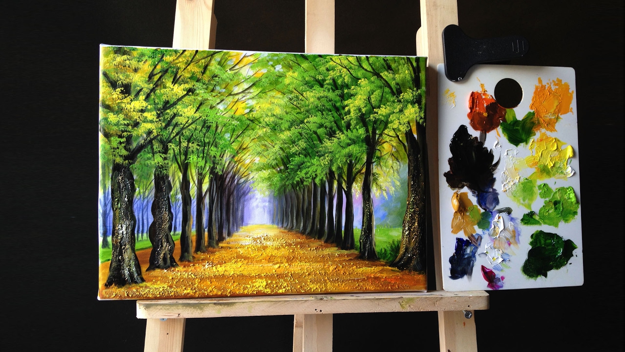 Tree Lined Road Deciduous in Acrylics