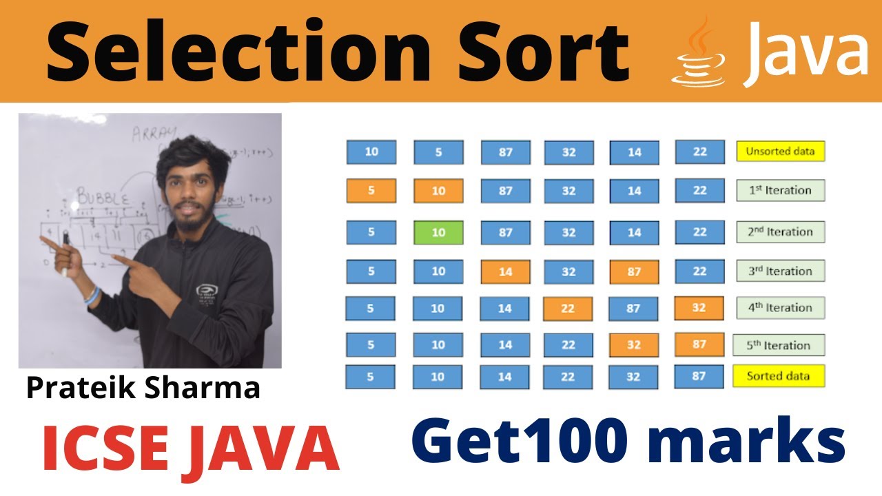 Selection sort technique in java array Computer applications class 10 ICSE by Prateik Sharma