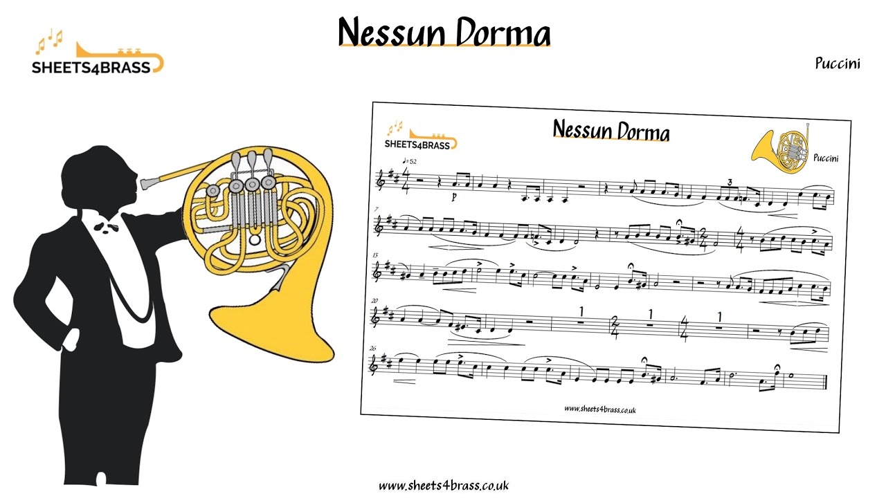 Nessun Dorma - French Horn Play Along with Sheet Music