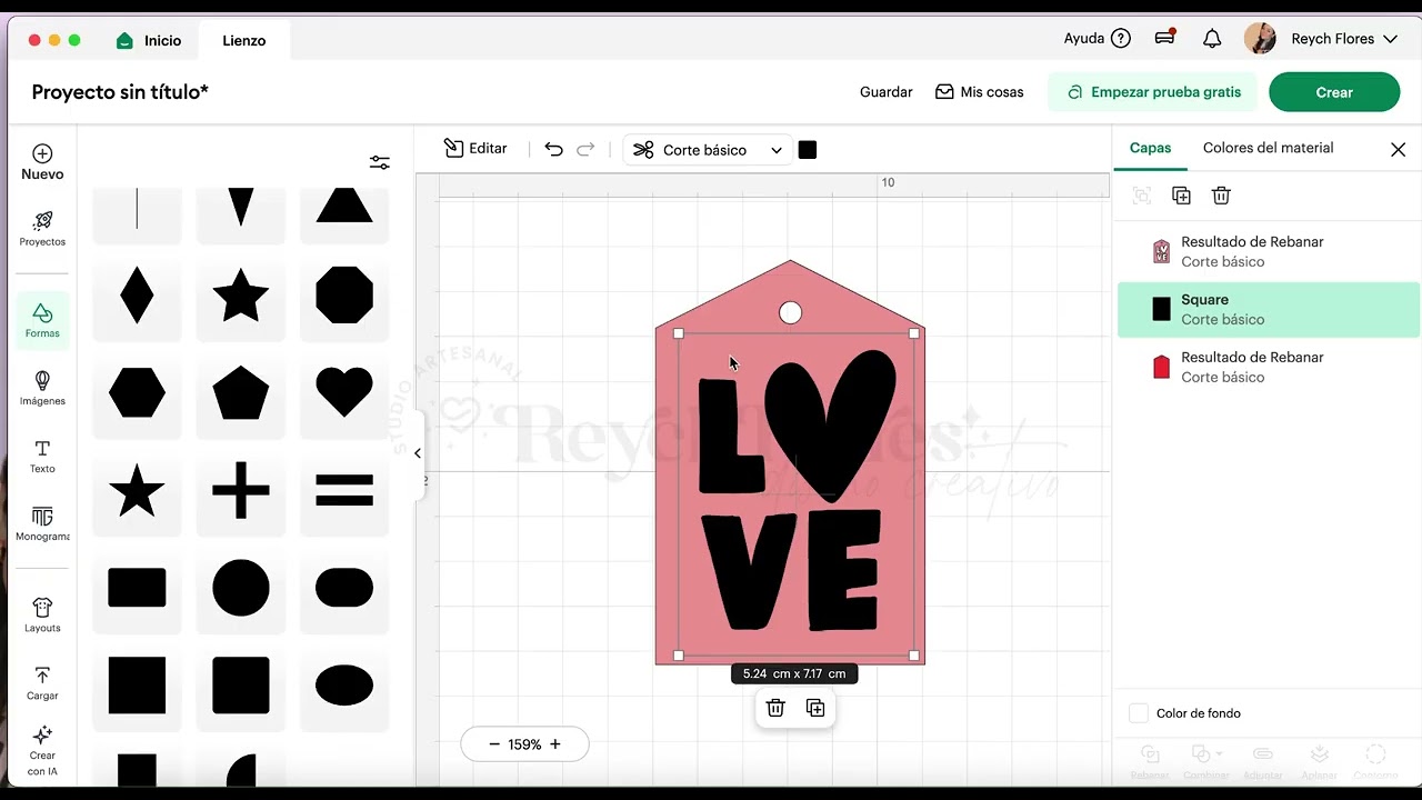 Cómo diseñar tags shakers y tags 3d en design space. Usando Rebanar y fusionar.