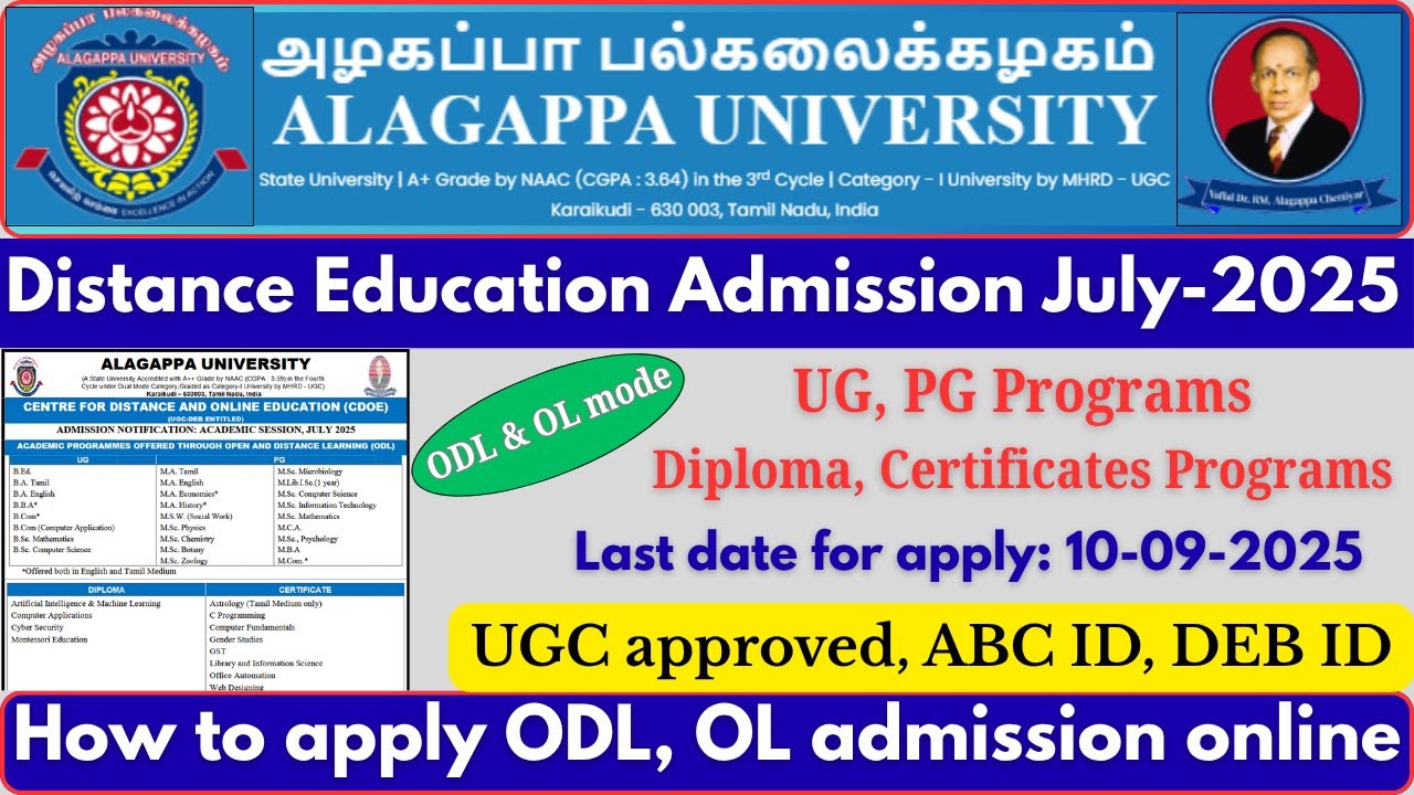 Alagappa University UG, PG Distance Education Admission 2025 | UGC Approved | How To Apply Online?