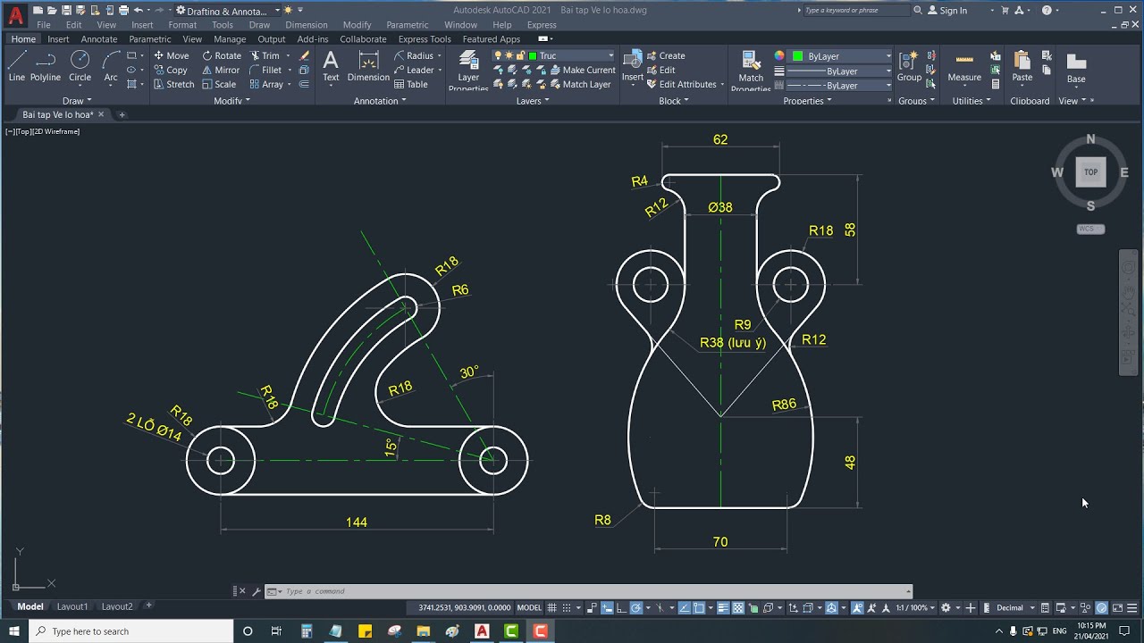 Vẽ chi tiết cơ kh&iacute; trong AutoCAD 2D - B&agrave;i tập vẽ lọ hoa