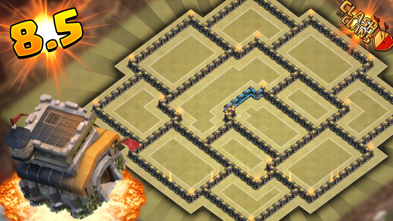 Clash of Clans - BEST TOWNHALL 8.5 (TH9 NO XBOWS!!) ANTI-THREE STAR CLAN WAR BASE w/ Air Sweeper!