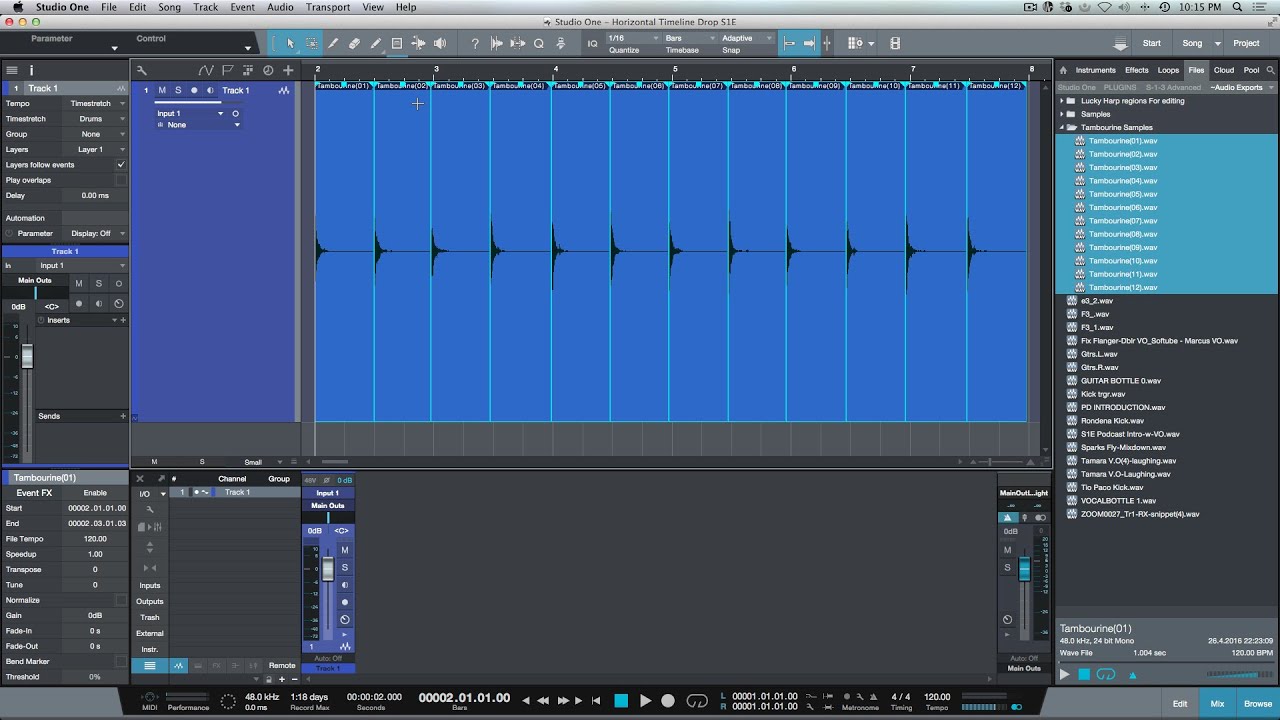 Quick Tip: Horizontal Timeline Drag & Drop With Audio Events In PreSonus Studio One