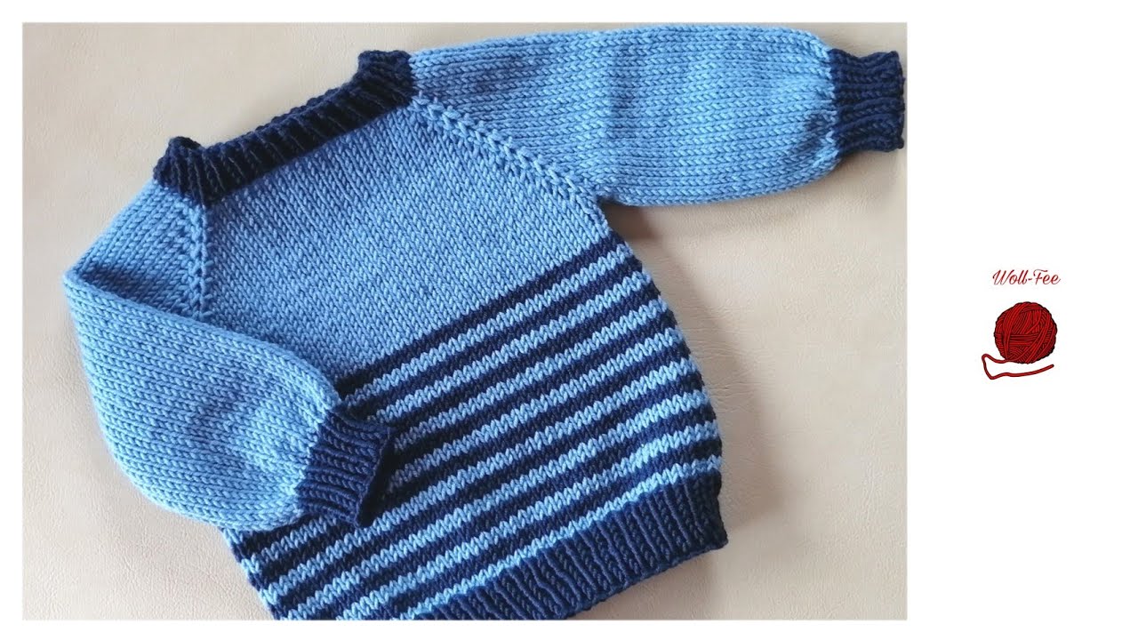 Babypullover gestreift stricken, Schritt f&uuml;r Schritt, andere Gr&ouml;&szlig;en siehe Infobox