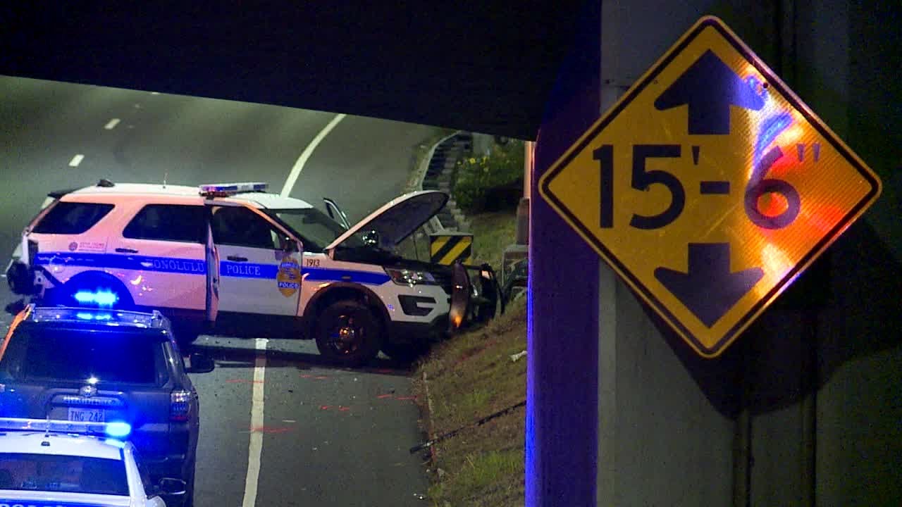 1 man dead, woman injured in collision involving police car