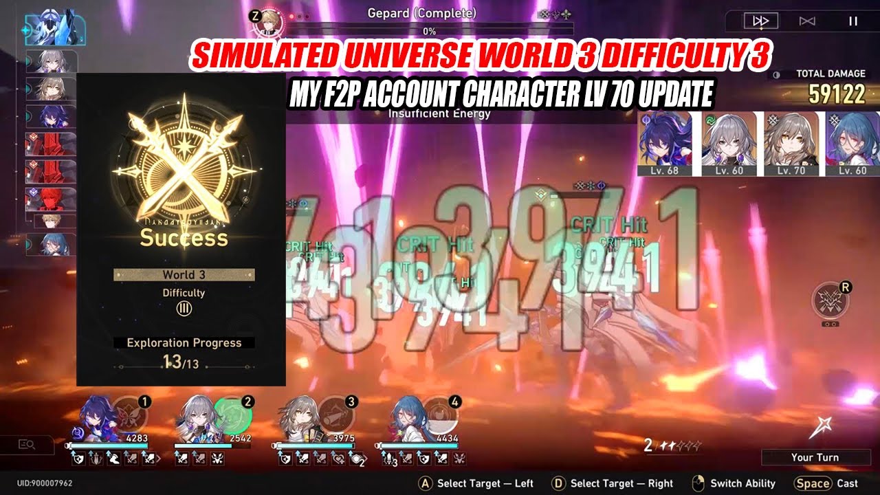 Simulated Universe World 3 Difficulty 3 First Clear - My F2P Account Character Lv 70 Update