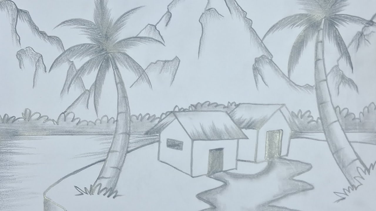 Drishya drawing💗🌴how to draw scenery drawing tutorial step by step🥰scenery drawing easy tutorial🥰💗
