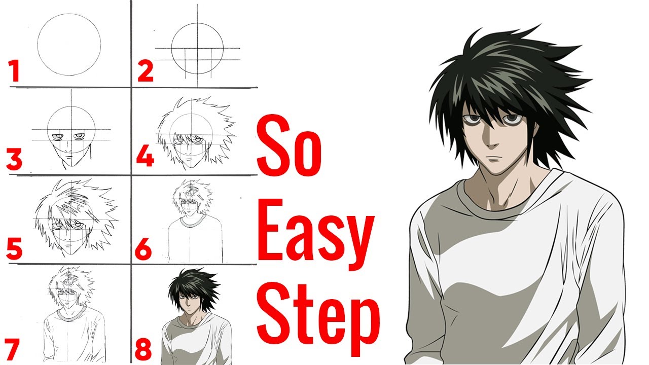 How to Draw L Death Note Easy Step by Step - My Brilliant Art