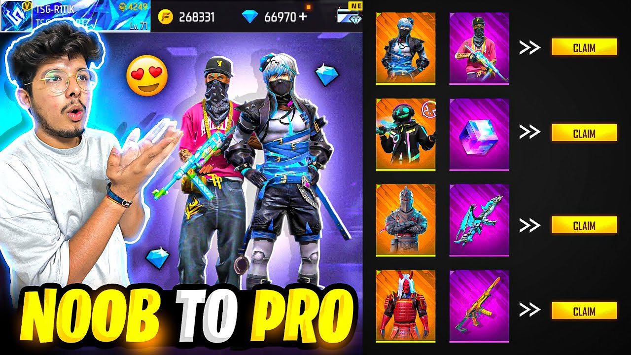 Free Fire Noob POOR id To RICH Pro Id In 20.000Diamonds💎😍 100% Luck Royale Trick -Garena Free Fire