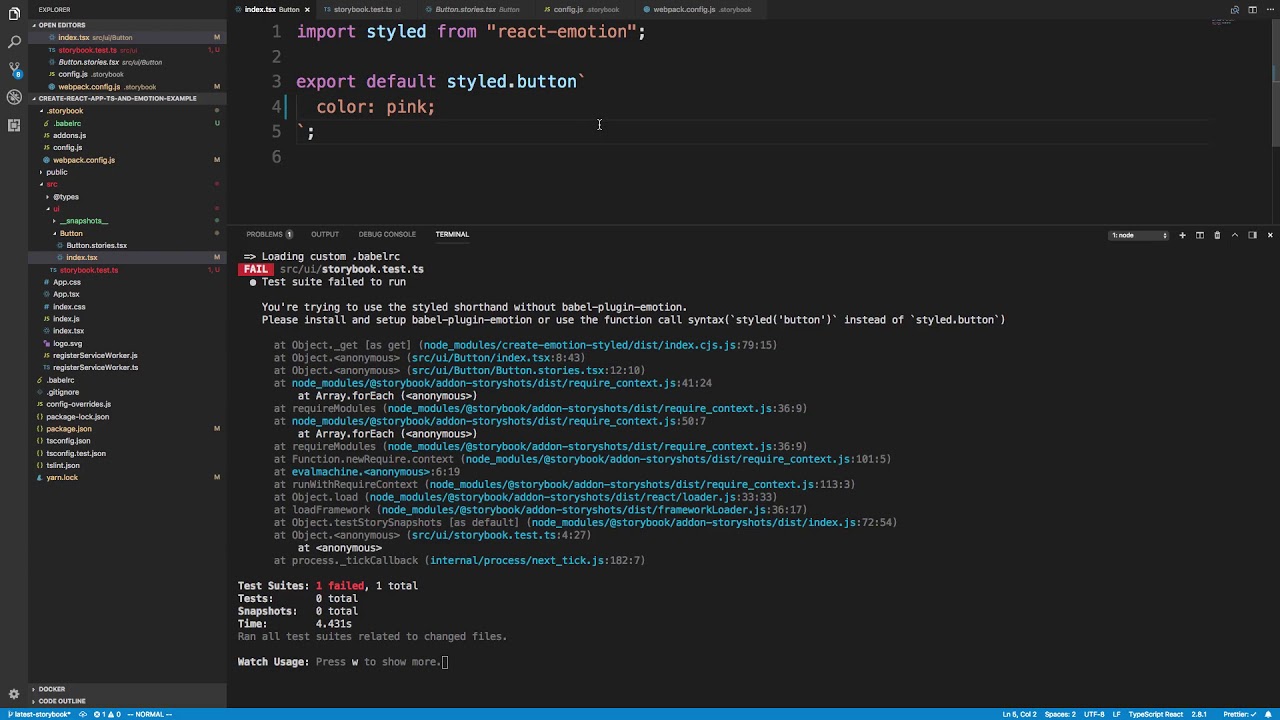 Jest snapshot testing with Storybook