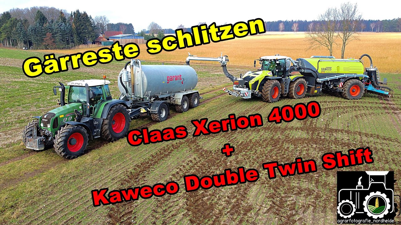 Claas Xerion 4000 mit Kaweco Double Twin Shift beim Gärreste schlitzen