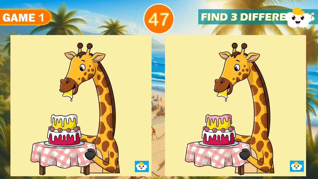 Spot The Difference Puzzle | Giraffe Eating Cake Polar Bear Beetroot Fairy Science Lab Healthy Meal