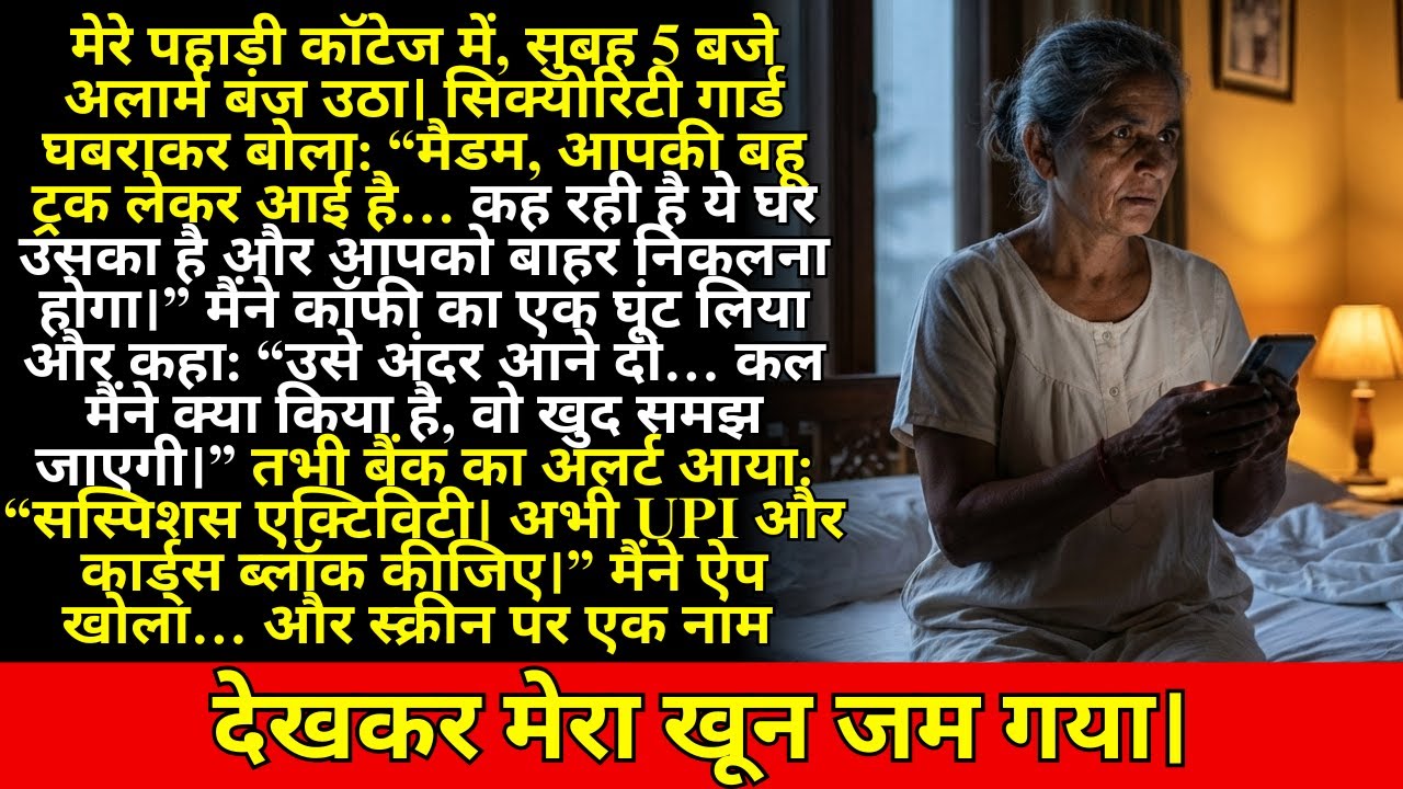 पहाड़ी कॉटेज में 5 बजे अलार्म—बहू ट्रक लेकर निकालेगी… बैंक अलर्ट ने नाम दिखा दिया!