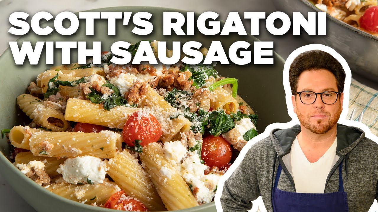 Scott Conant's Rigatoni with Sausage, Spinach and Goat Cheese | Food Network