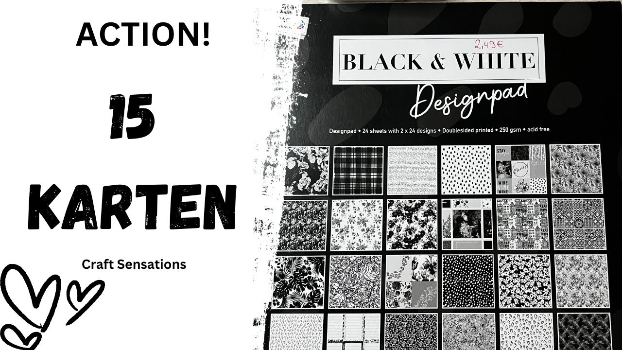 ACTION! 15 Karten ein 30x30 Block - Black & White - Craft Sensations