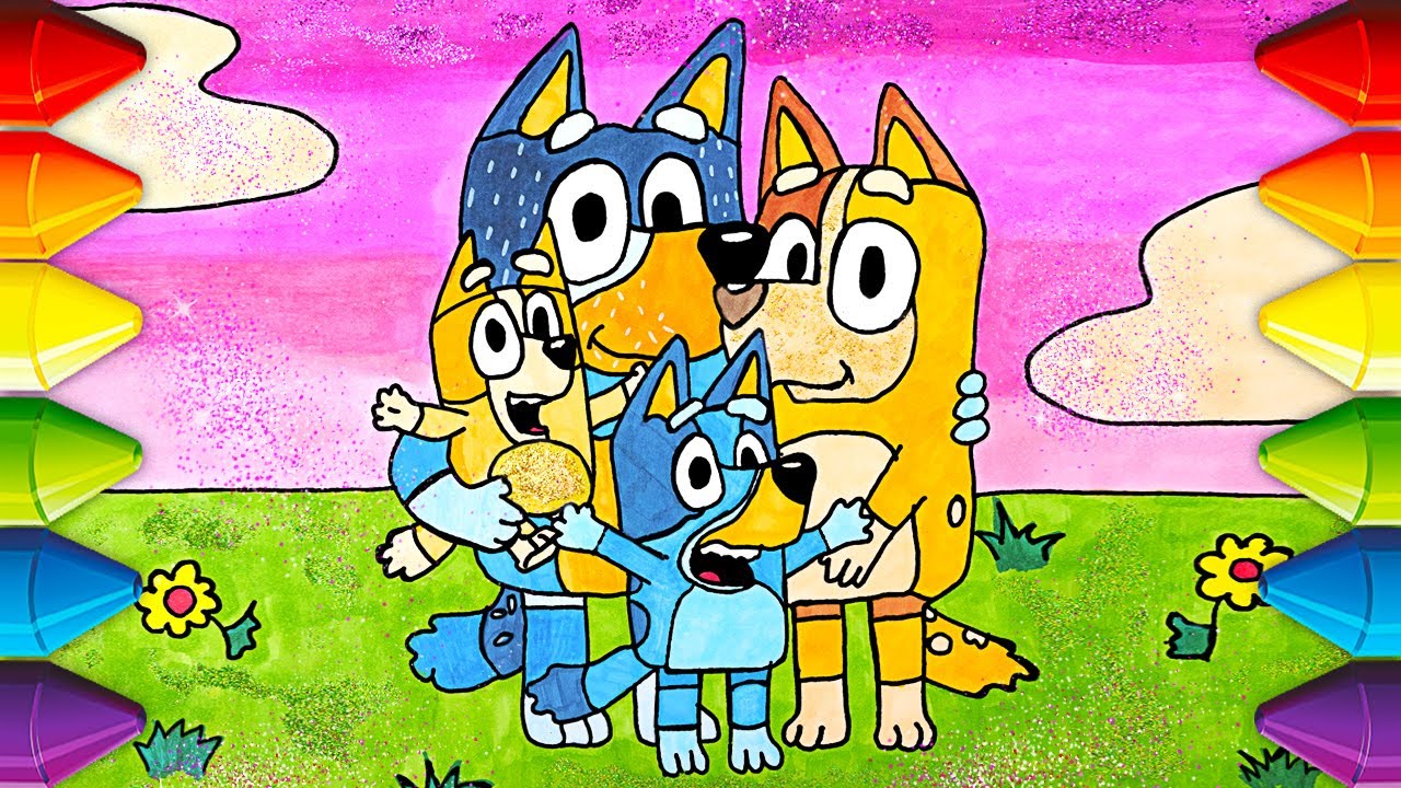 Let's Draw Blue Heeler Puppy's Family with Glitters | Easy Drawing Tutorial!