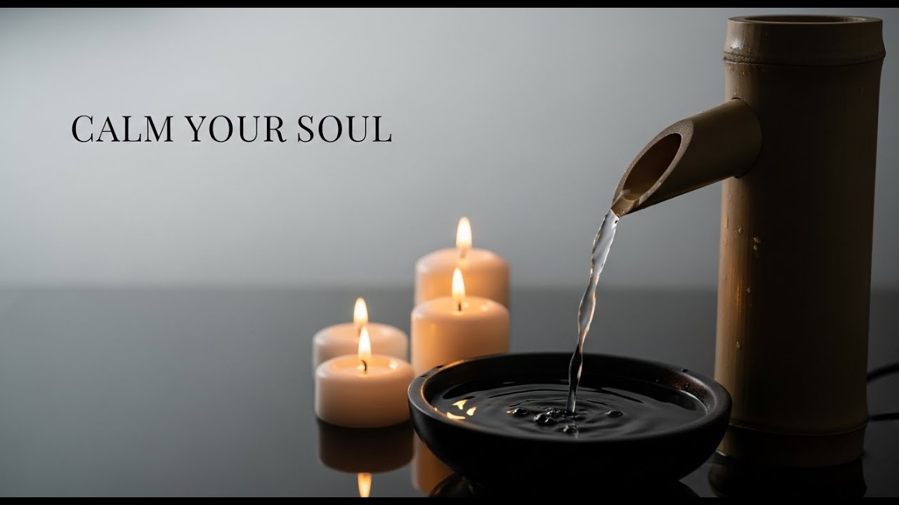 Soothing Zen Ocean Breeze Bamboo Fountain and Candle Glow for Deep Sleep Meditation and Serenity