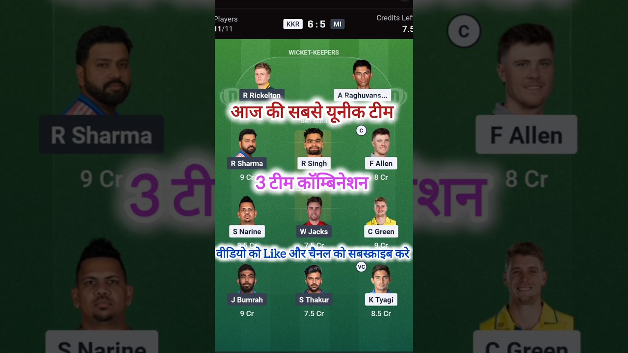 MI vs KKR Dream11 Prediction | Mumbai Indians vs Kolkata Knight Riders| MI vs KKR#ipl2026 #tataipl