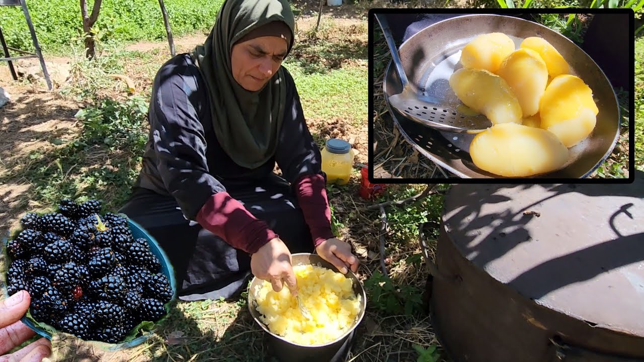 أسرع وأرووع أكلة بطاطا تراثية للفطور🔥🔥وأطيب حلو بارد بالتوت الطازج!!😍