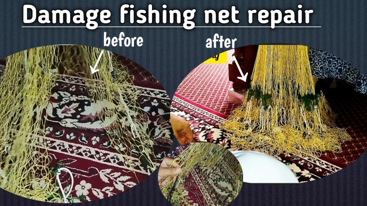 Repairing a fish net after it breaks | fishing net mending tutorial | net mending 