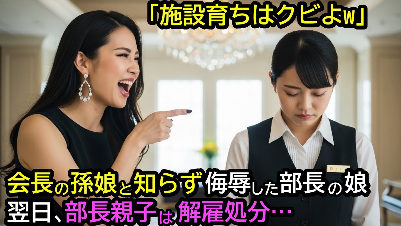 「施設育ちはクビよw」会長の孫娘と知らず侮辱した部長の娘。翌日、部長親子は解雇処分…