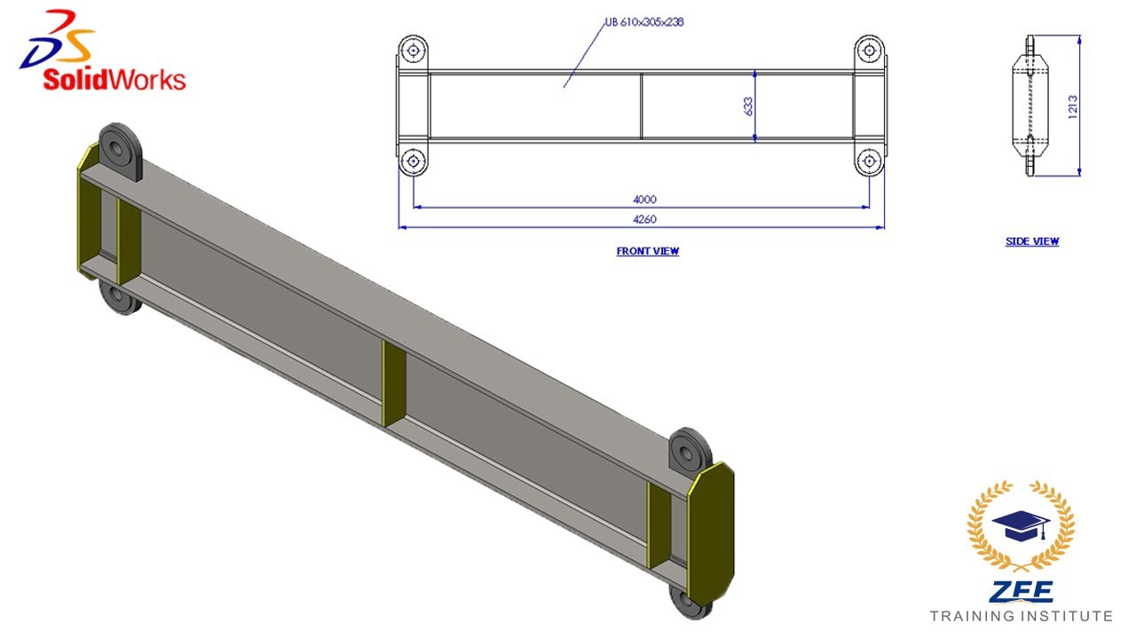 Lifting Beam Design in Solid Works  | Weldments