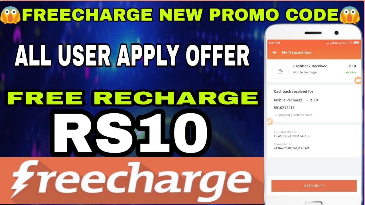 Freecharge New Promo Code For All User !Free Recharge ₹10