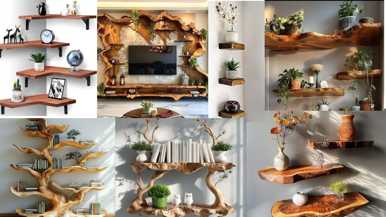 Wooden log shelf Ideas for Creating Charming Living Space