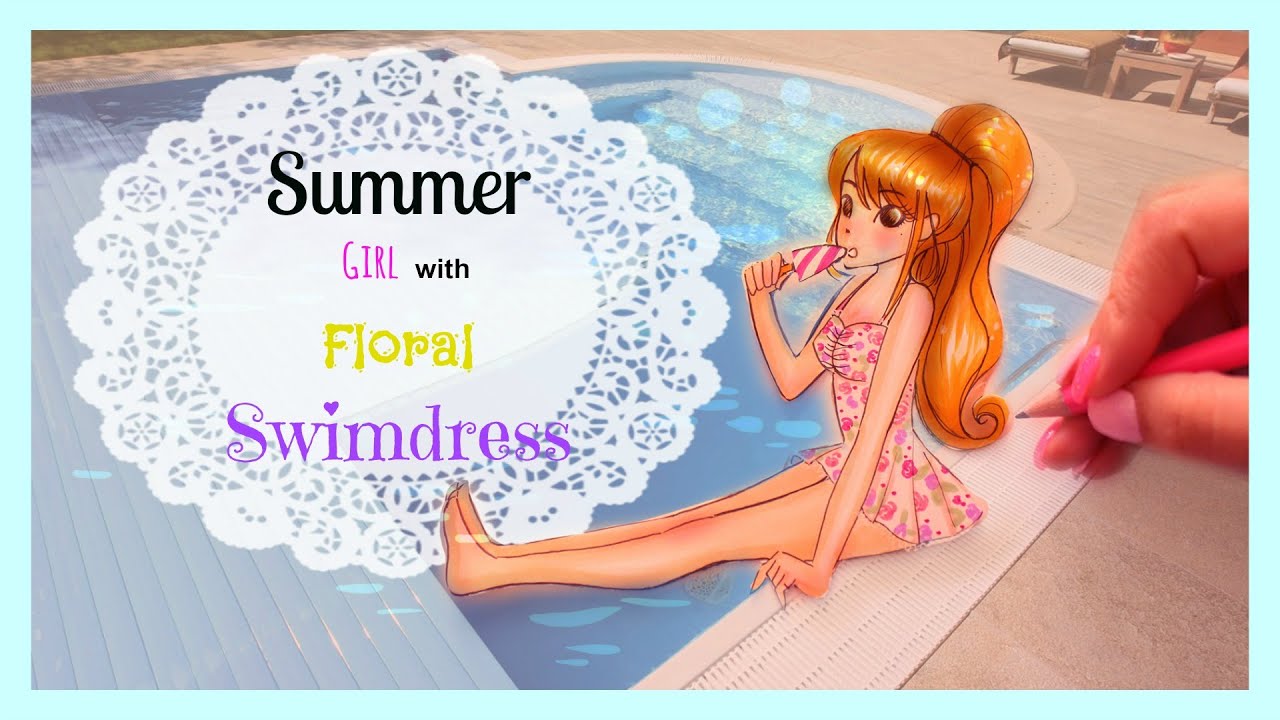 ♡ How to draw a Summer Girl with Floral Swimwear ♡